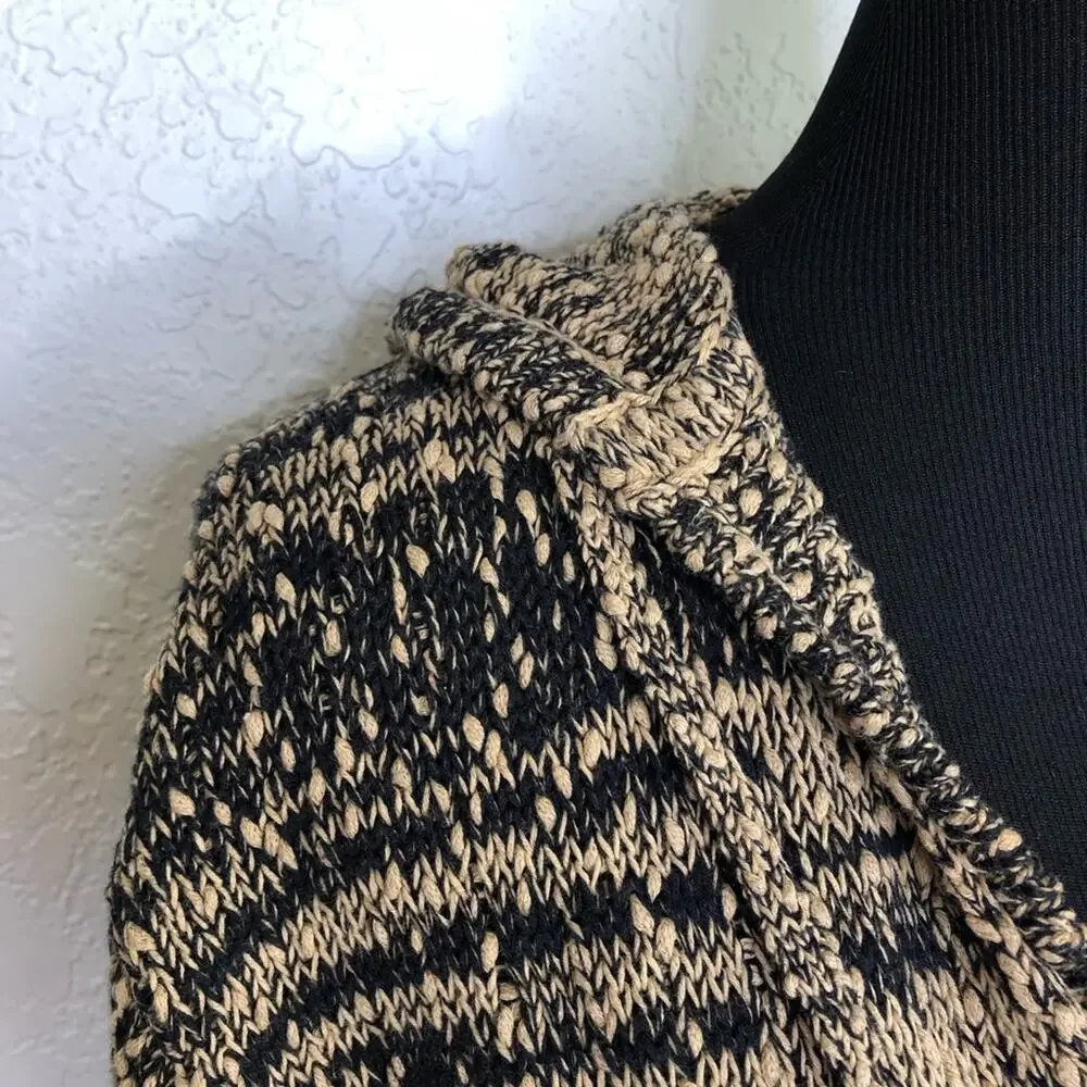 J Crew tan black striped knot knit hooded sweater size XXS